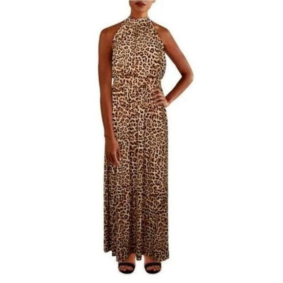 INC Womens Maxi Dress Cheetah-Print Blouson High-Neck - Picture 1 of 5